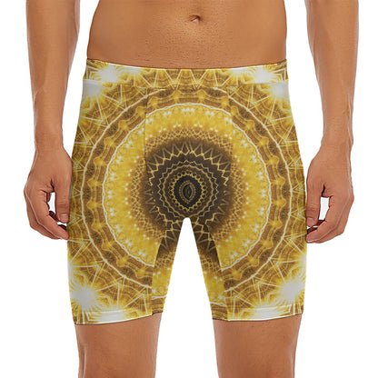 Gold Lights Kaleidoscope Print Men's Long Boxer Briefs