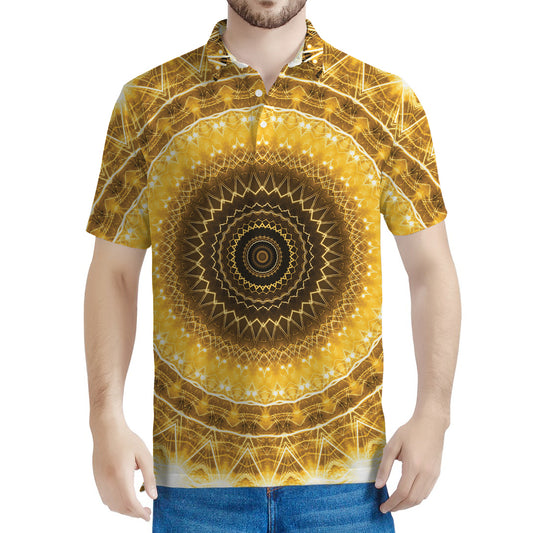 Gold Lights Kaleidoscope Print Men's Polo Shirt