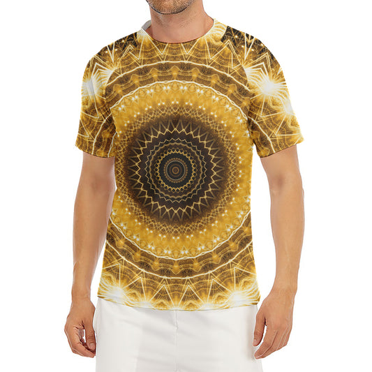 Gold Lights Kaleidoscope Print Men's Short Sleeve Rash Guard