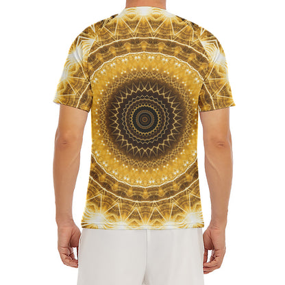 Gold Lights Kaleidoscope Print Men's Short Sleeve Rash Guard