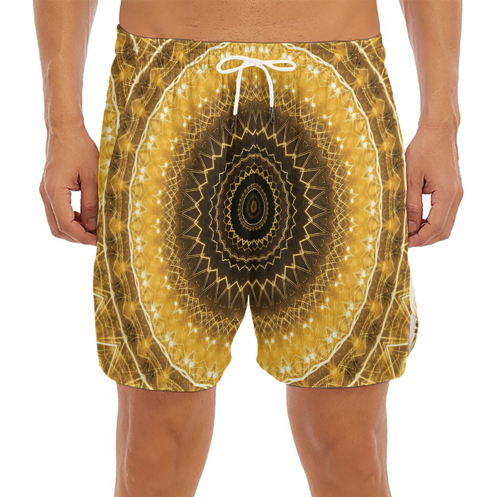Gold Lights Kaleidoscope Print Men's Split Running Shorts