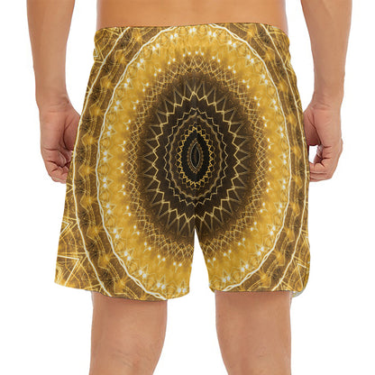 Gold Lights Kaleidoscope Print Men's Split Running Shorts
