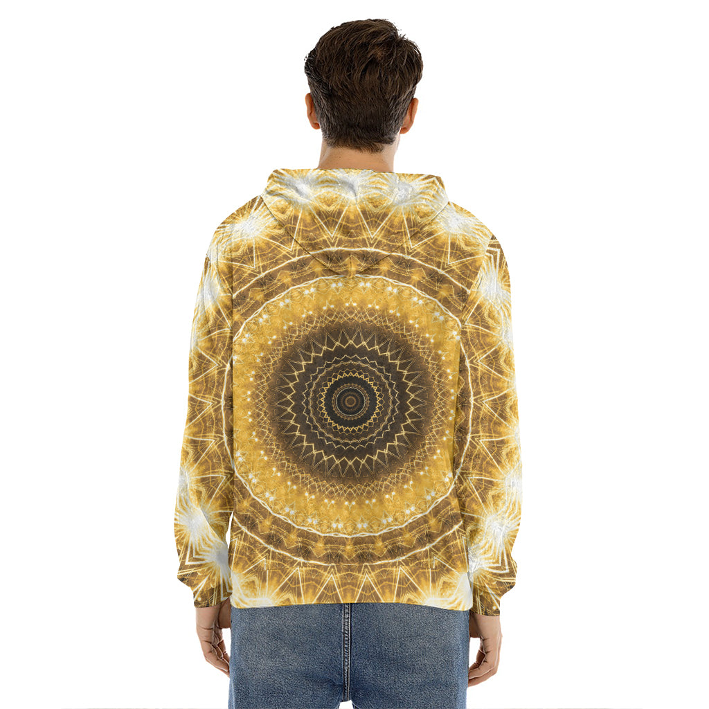 Gold Lights Kaleidoscope Print Men's Velvet Pullover Hoodie