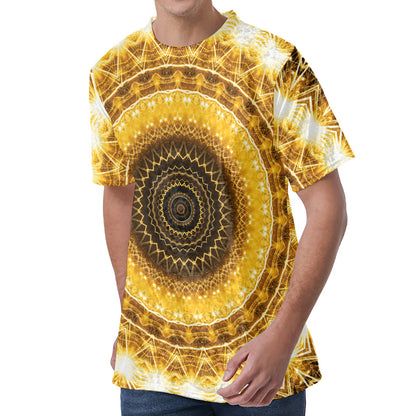 Gold Lights Kaleidoscope Print Men's Velvet T-Shirt