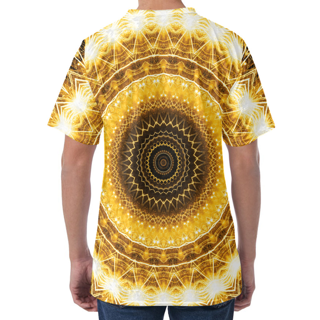 Gold Lights Kaleidoscope Print Men's Velvet T-Shirt
