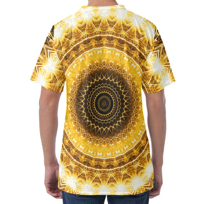 Gold Lights Kaleidoscope Print Men's Velvet T-Shirt