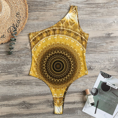 Gold Lights Kaleidoscope Print One Shoulder Bodysuit