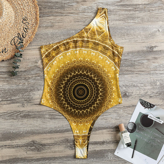 Gold Lights Kaleidoscope Print One Shoulder Bodysuit