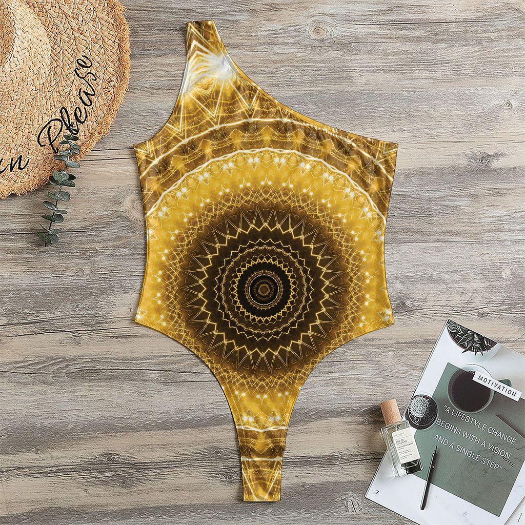 Gold Lights Kaleidoscope Print One Shoulder Bodysuit