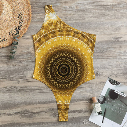 Gold Lights Kaleidoscope Print One Shoulder Bodysuit