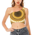 Gold Lights Kaleidoscope Print One Shoulder Crop Top