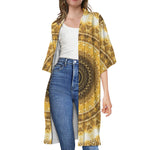 Gold Lights Kaleidoscope Print Open Front Beach Cover Up
