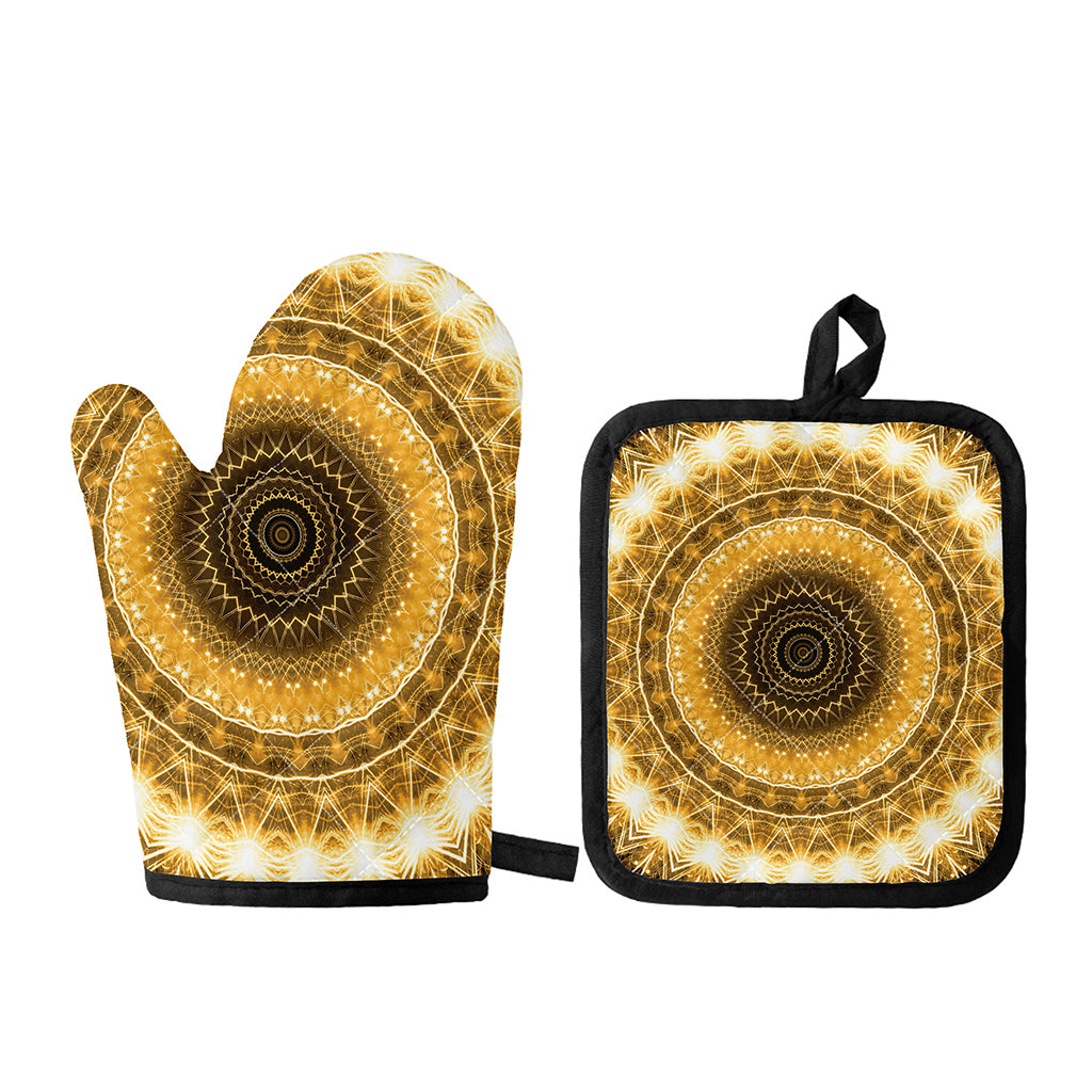 Gold Lights Kaleidoscope Print Oven Mitt And Pot Holder Set