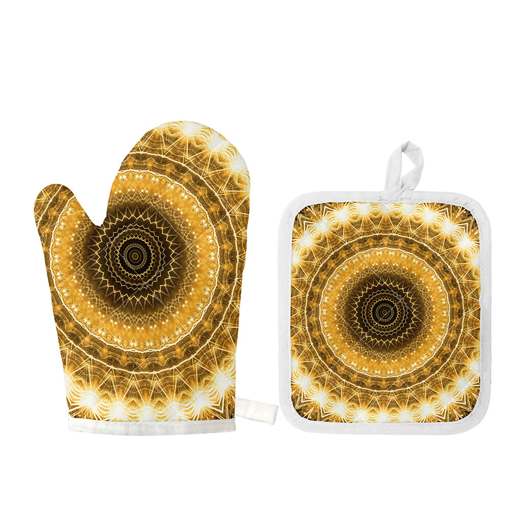 Gold Lights Kaleidoscope Print Oven Mitt And Pot Holder Set