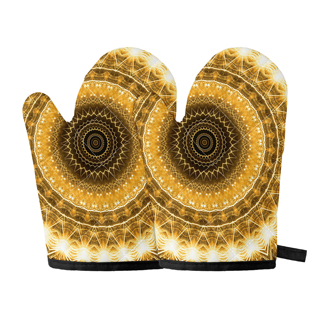 Gold Lights Kaleidoscope Print Oven Mitts
