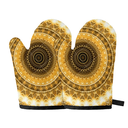 Gold Lights Kaleidoscope Print Oven Mitts