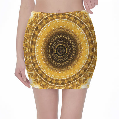 Gold Lights Kaleidoscope Print Pencil Mini Skirt