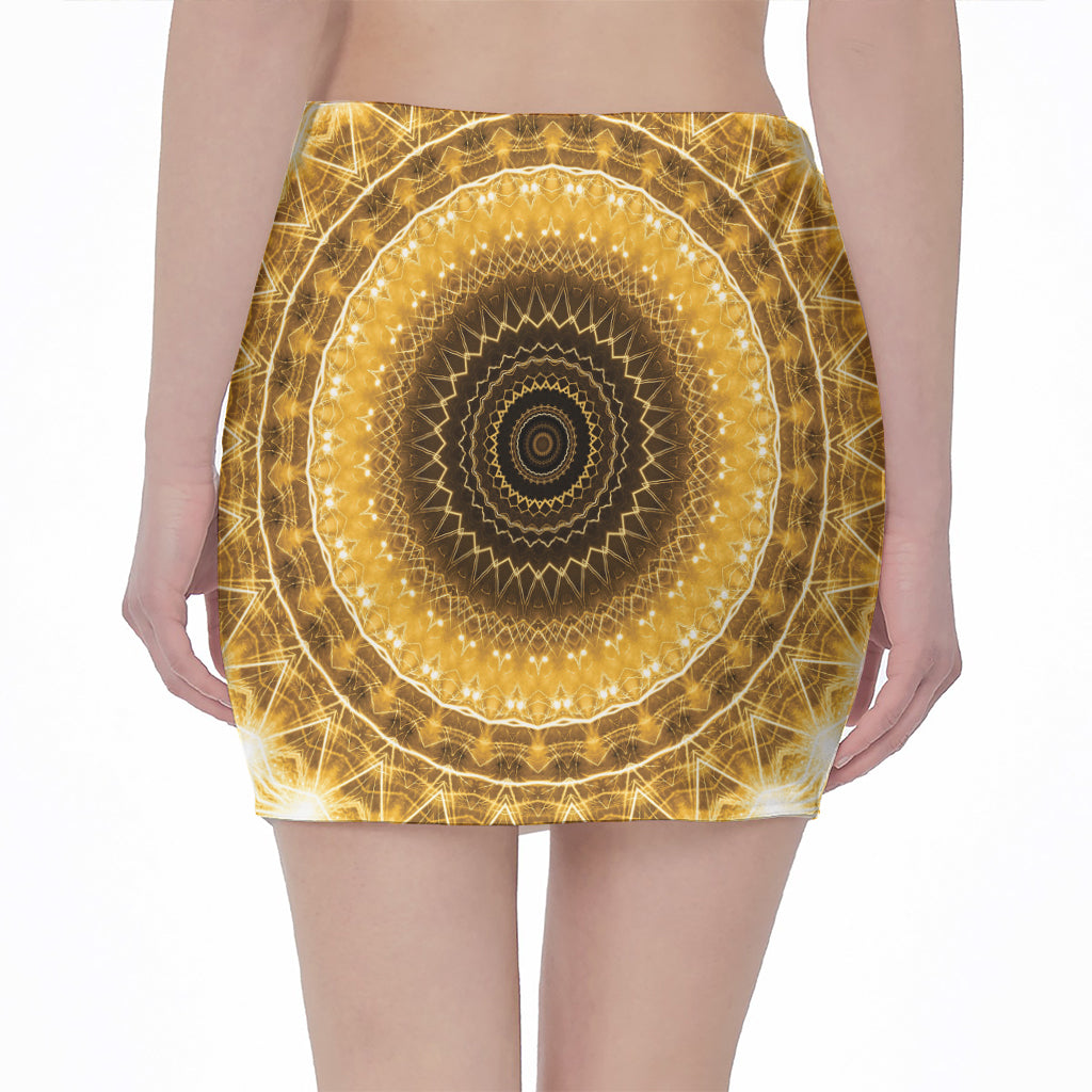 Gold Lights Kaleidoscope Print Pencil Mini Skirt