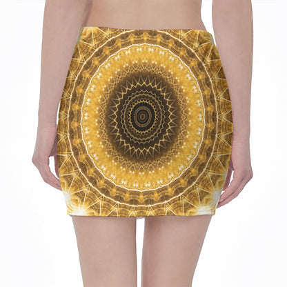 Gold Lights Kaleidoscope Print Pencil Mini Skirt