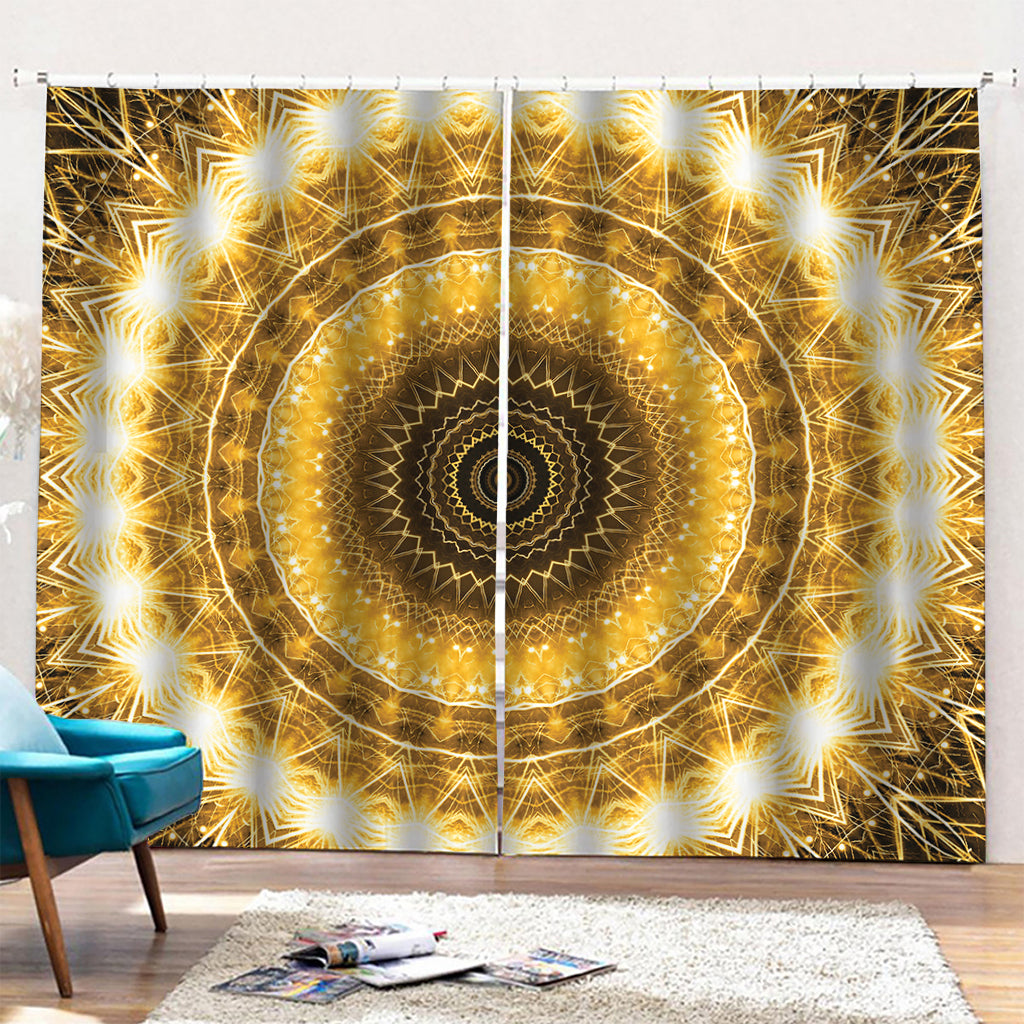 Gold Lights Kaleidoscope Print Pencil Pleat Curtains