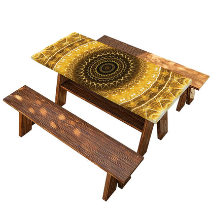 Gold Lights Kaleidoscope Print Picnic Table Cover