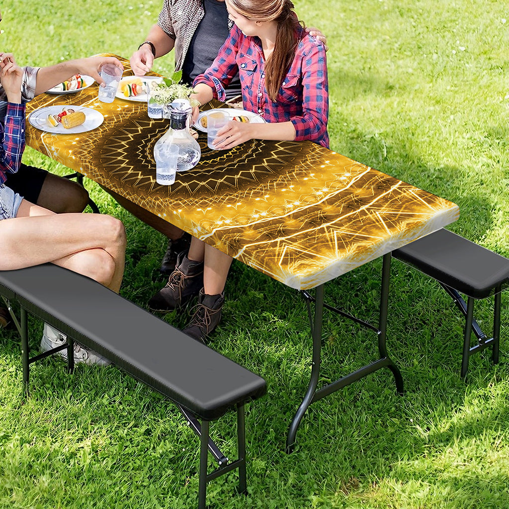 Gold Lights Kaleidoscope Print Picnic Table Cover