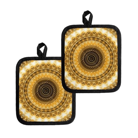 Gold Lights Kaleidoscope Print Pot Holders