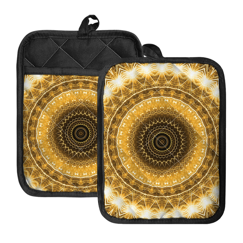 Gold Lights Kaleidoscope Print Pot Holders With Pocket