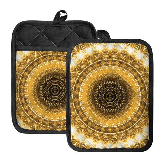 Gold Lights Kaleidoscope Print Pot Holders With Pocket