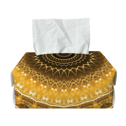 Gold Lights Kaleidoscope Print Rectangle Tissue Box Cover