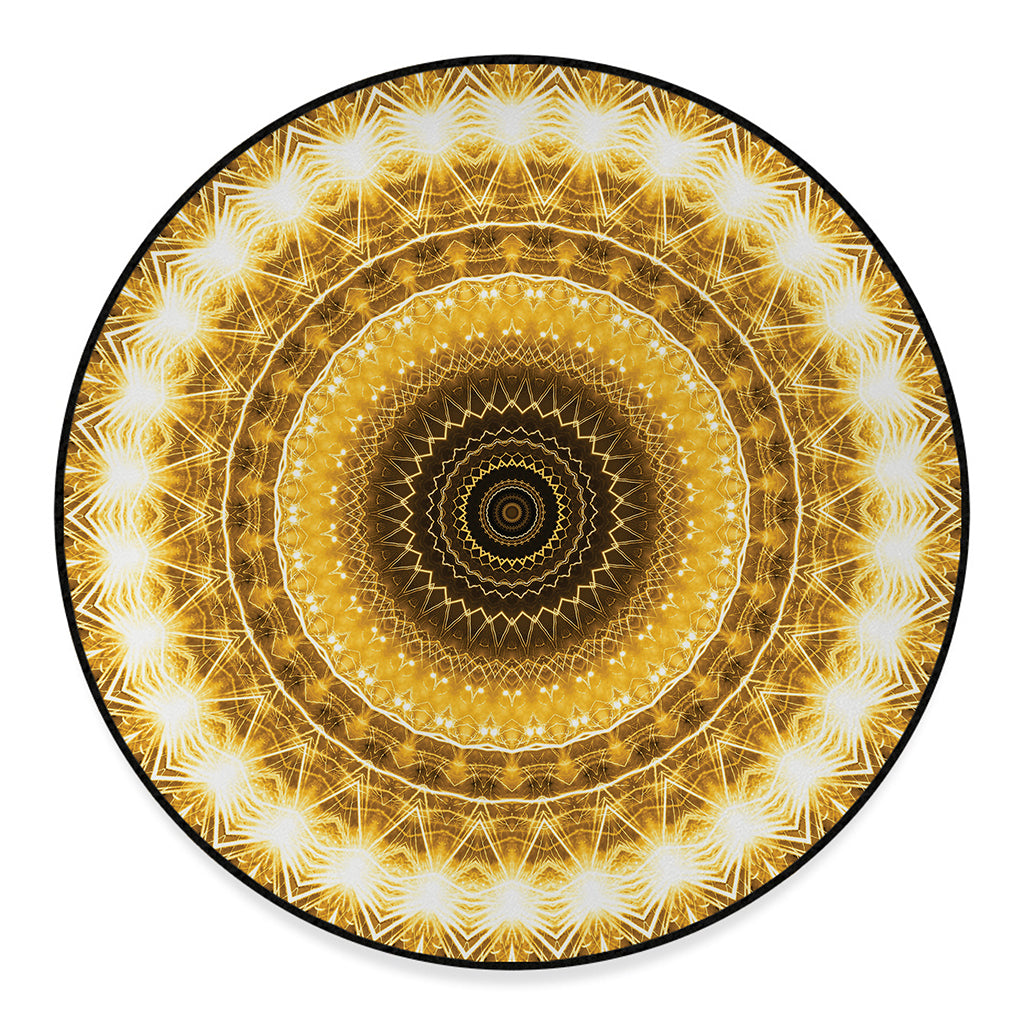 Gold Lights Kaleidoscope Print Round Floor Mat