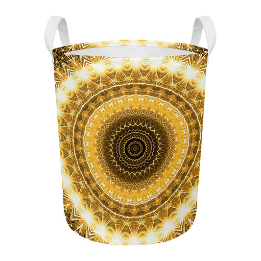 Gold Lights Kaleidoscope Print Round Laundry Basket