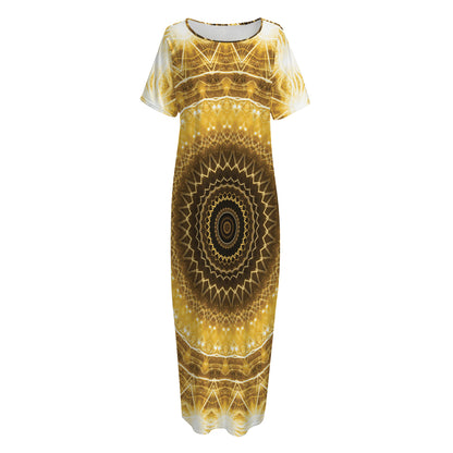 Gold Lights Kaleidoscope Print Short Sleeve Long Nightdress