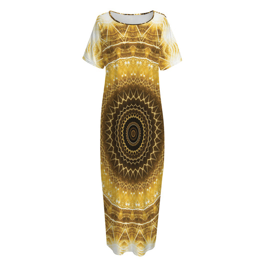 Gold Lights Kaleidoscope Print Short Sleeve Long Nightdress