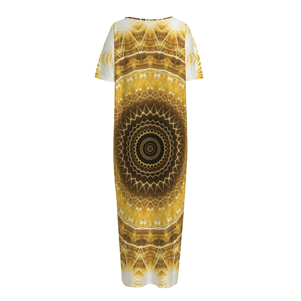 Gold Lights Kaleidoscope Print Short Sleeve Long Nightdress