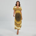 Gold Lights Kaleidoscope Print Short Sleeve Maxi Dress