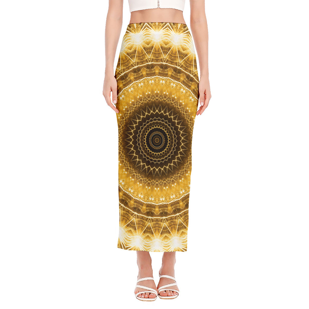 Gold Lights Kaleidoscope Print Side Slit Maxi Skirt