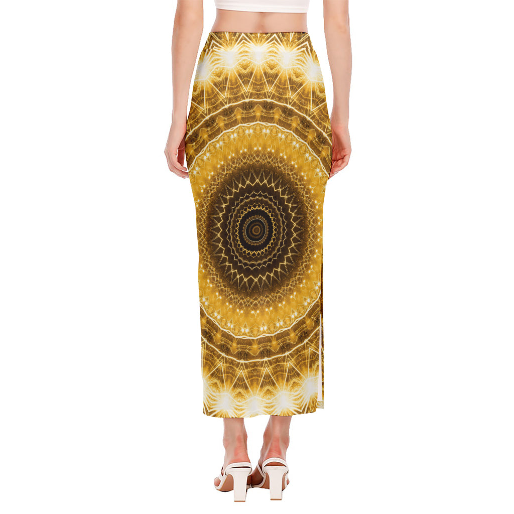 Gold Lights Kaleidoscope Print Side Slit Maxi Skirt