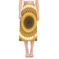 Gold Lights Kaleidoscope Print Side Slit Midi Skirt