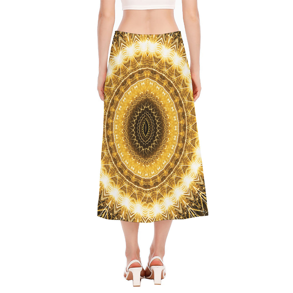 Gold Lights Kaleidoscope Print Side Slit Midi Skirt