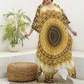 Gold Lights Kaleidoscope Print Silk V-Neck Kaftan Dress