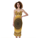 Gold Lights Kaleidoscope Print Slim Fit Midi Cami Dress
