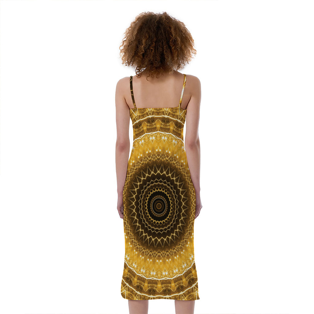 Gold Lights Kaleidoscope Print Slim Fit Midi Cami Dress