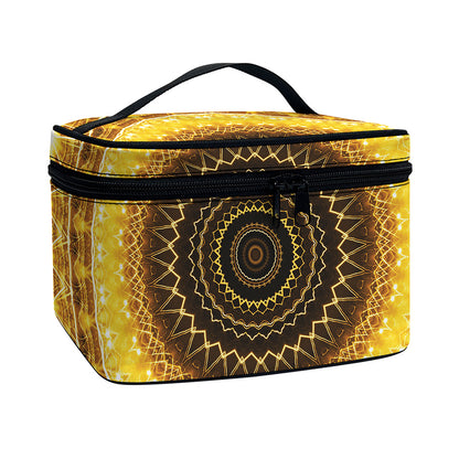 Gold Lights Kaleidoscope Print Travel Makeup Bag