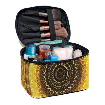 Gold Lights Kaleidoscope Print Travel Makeup Bag