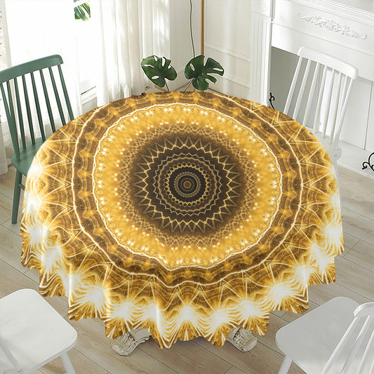 Gold Lights Kaleidoscope Print Waterproof Round Tablecloth