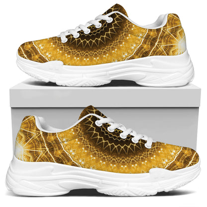 Gold Lights Kaleidoscope Print White Chunky Shoes
