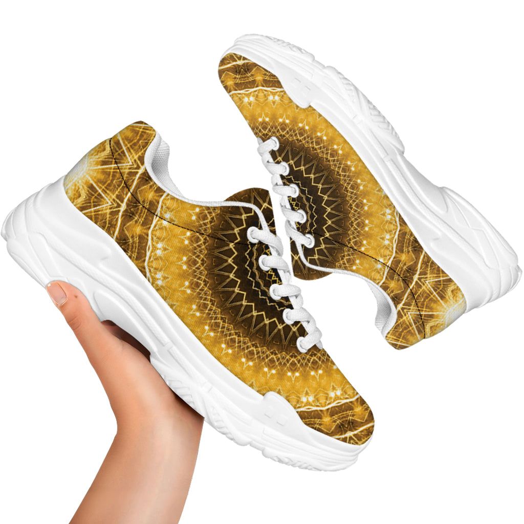 Gold Lights Kaleidoscope Print White Chunky Shoes