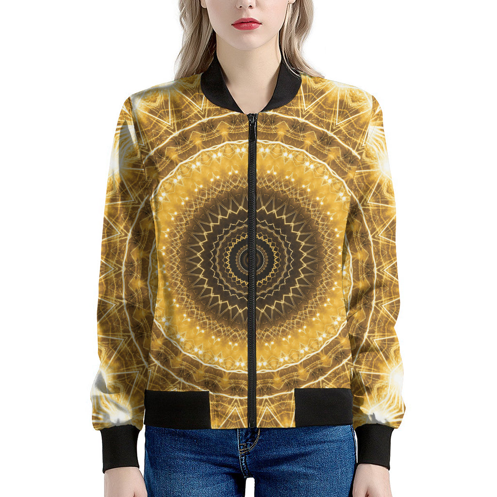 Gold Lights Kaleidoscope Print Women's Bomber Jacket