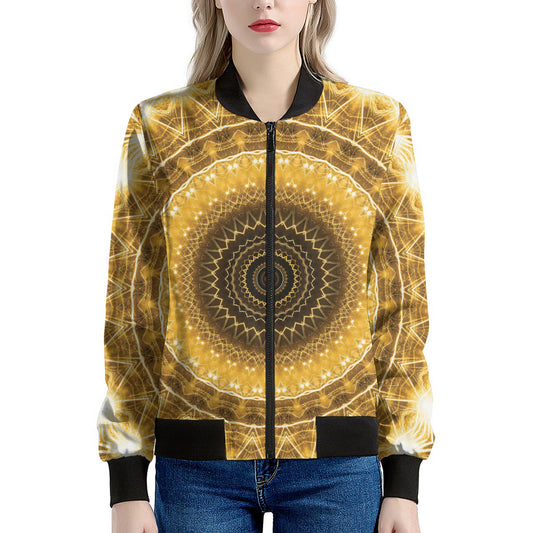 Gold Lights Kaleidoscope Print Women's Bomber Jacket